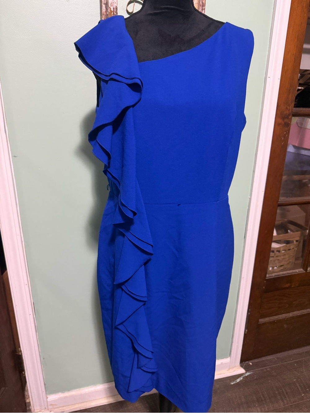 Calvin Klein royal blue ruffle sheath dress sz 12